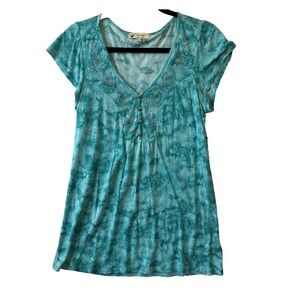 Y2K Unity World Wear Studded V Neck Colorful Tunic Top Women's S Boho Retro